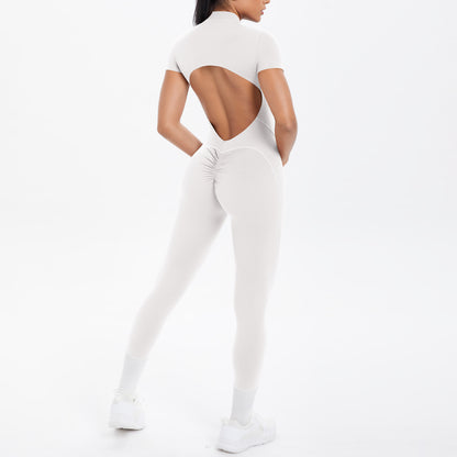 Sexy Backless Bodycon Scrunch Jumpsuit Raises Butt Women Dance Fitness Overalls Push Up  With Chest Cushion Yoga Sport Jump Suit