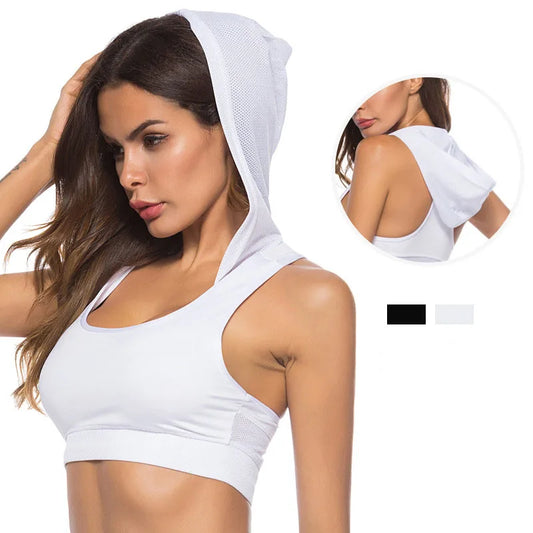 Women Sport Tank Tops Fashion Quick Dry Elastic Fitness Sports Bra Hooded Vest Running Female Girls Sprots Yoga Short Tees