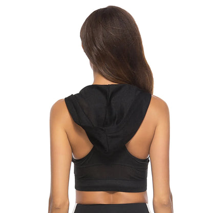 Women Sport Tank Tops Fashion Quick Dry Elastic Fitness Sports Bra Hooded Vest Running Female Girls Sprots Yoga Short Tees