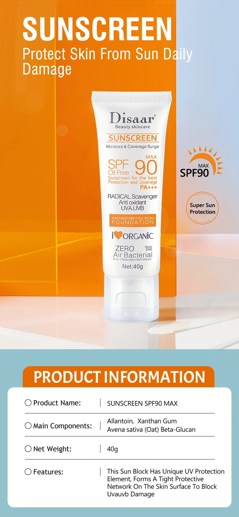 Facial Body Sunscreen Waterproof SPF 90+UV Sun Cream Sunblock Skin Protective Cream Anti Sun Facial Seaside Protection Cream
